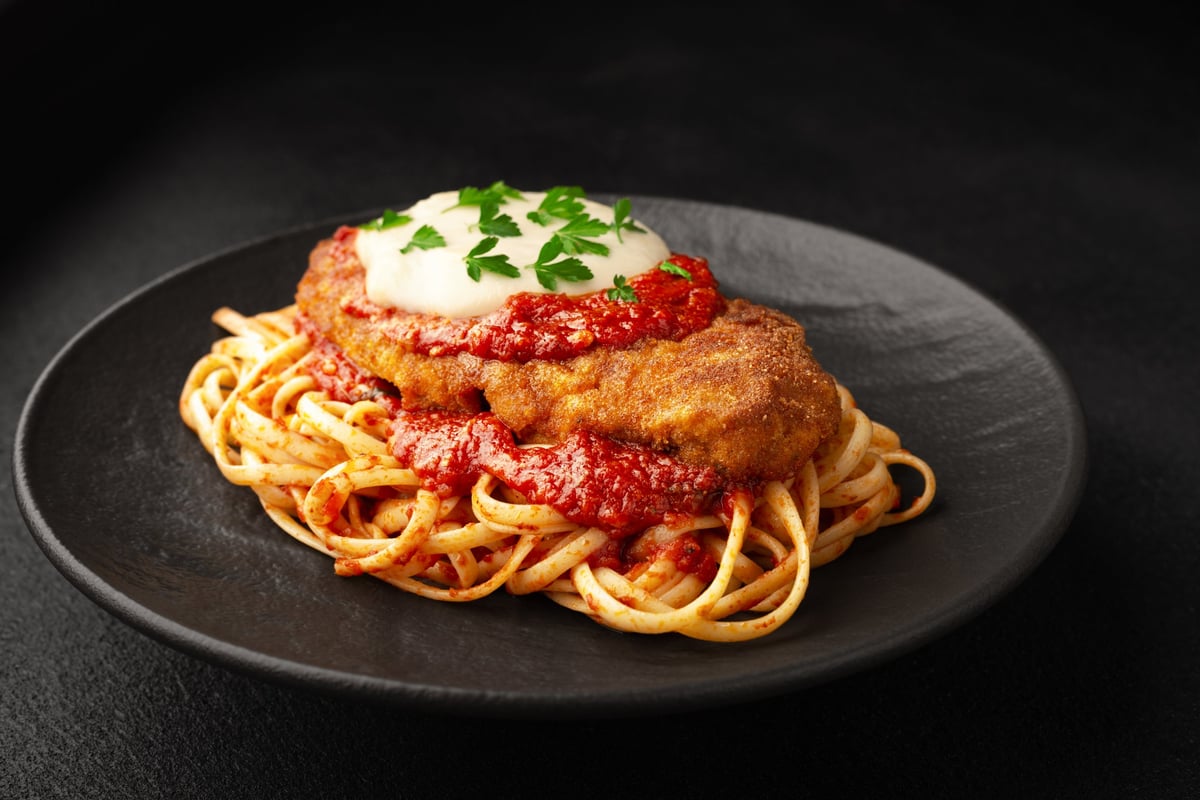 Chicken parmigiano with linguini pasta